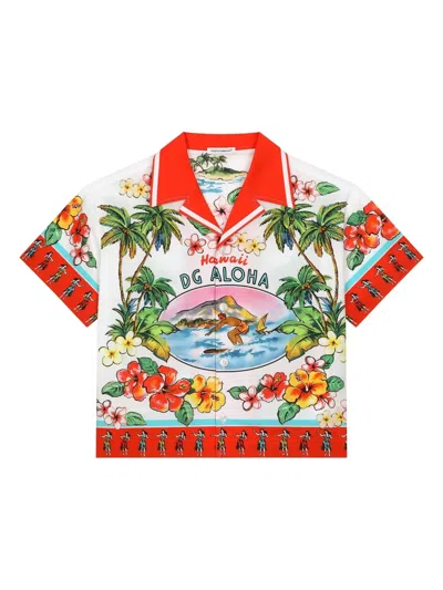 Dolce & Gabbana Kids' Gtaphic-print Cotton Shirt In White