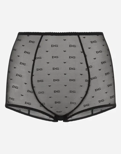 Dolce & Gabbana Jacquard Tulle High-waisted Panties In Black