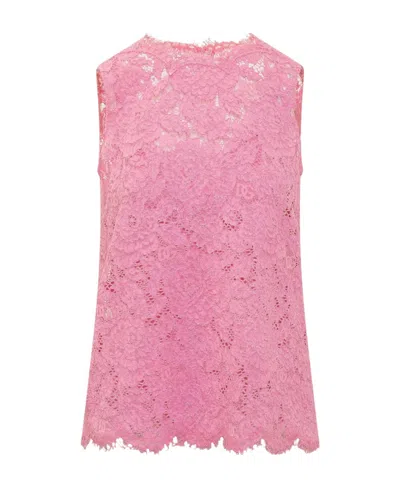 DOLCE & GABBANA DOLCE  GABBANA FLORAL LACE CREWNECK SLEEVELESS TOP