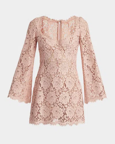 Dolce & Gabbana Guipure Lace Long-sleeve Mini Dress In Pink