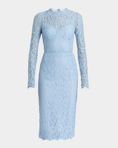 Dolce & Gabbana Guipure Lace Long-sleeve Midi Dress In Blue