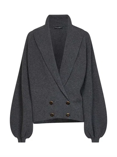 Dolce & Gabbana Gunmetal Grey Virgin Wool Knit Cardigan