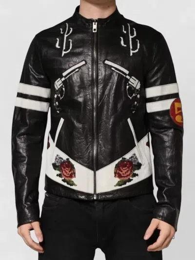 Dolce & Gabbana Guns N Roses Embroidered Leather Jacket In Black