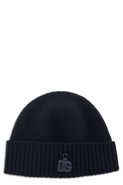 Dolce & Gabbana Gx53kt Embroidered Logo Virgin Wool Beanie In Purple