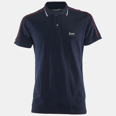 Pre-owned Dolce & Gabbana Gym Collection Navy Blue Cotton Knit Polo T-shirt Xl