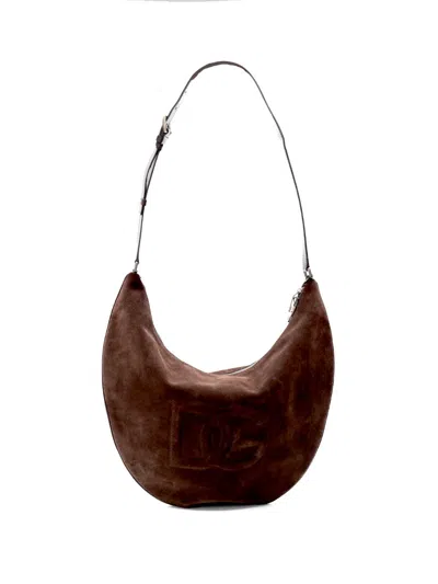 Dolce & Gabbana Half-lune Shoulder Bag In Suede Brown