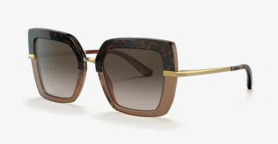 Pre-owned Dolce & Gabbana Half Print Dg 4373 Havana Brown/brown Shaded (325613) Sunglasses