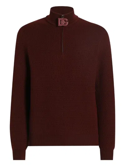 Dolce & Gabbana Half-zip Waffle-knit Sweater In Burgundy