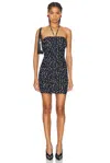 Dolce & Gabbana Mini Black Draped Dress With Polka Dots Print In Bianco & Nero
