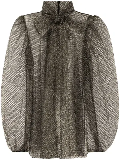 Dolce & Gabbana Tie-neck Herringbone Silk Chiffon Blouse In Black