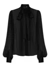 Dolce & Gabbana Casual Silk Crepe Bishop Sleeves Halterneck Top In Black