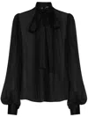 Dolce & Gabbana Casual Silk Crepe Bishop Sleeves Halterneck Top In Schwarz