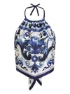 Dolce & Gabbana Majolica-print Silk Top In Blue