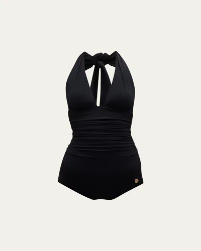 Dolce & Gabbana Halter One-piece Swimsuit In Black