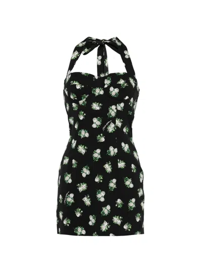 Dolce & Gabbana Floral Bustier Halter Mini Dress In Black