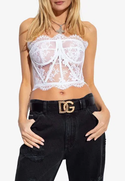 Dolce & Gabbana Halterneck Lace Corset Top In White