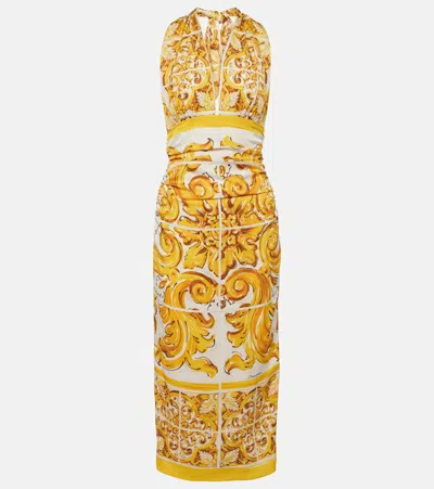 Dolce & Gabbana Majolica Silk-blend Midi Dress In Yellow