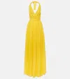 Dolce & Gabbana Pleated Halterneck Silk Maxi Dress In Giallo