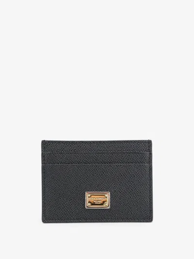 Dolce & Gabbana Hammered Leather Card Holder In Black