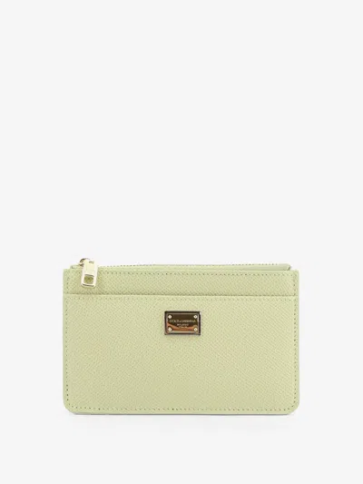 Dolce & Gabbana Hammered Leather Card Holder In Green
