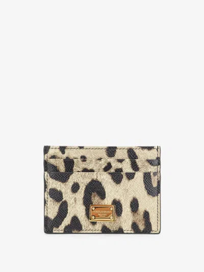 Dolce & Gabbana Hammered Leather Card Holder With Animal Print In Multi
