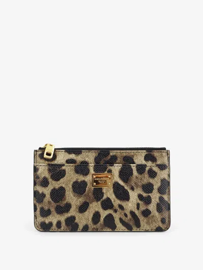 Dolce & Gabbana Hammered Leather Card Holder With Animal Print In Multi