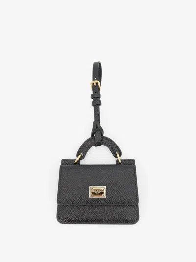 Dolce & Gabbana Hammered Leather Card Holder With Metal Logo Tag In Black