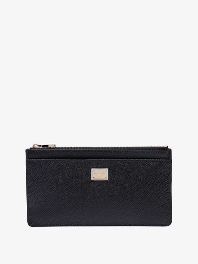 Dolce & Gabbana Hammered Leather Card Holder With Metal Tag In Black