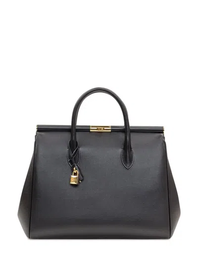 Dolce & Gabbana Xl Maxi Marlene Day Grained Leather Top Handle Bag In Black