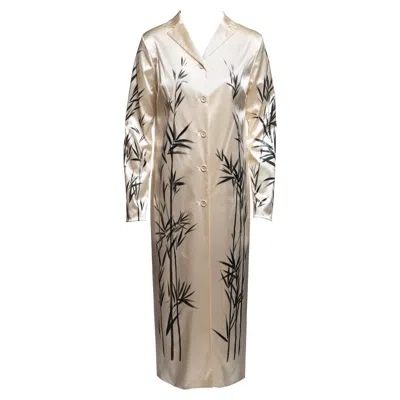 Pre-owned Dolce & Gabbana Hand Painted Ivory Stretch Satin Evening Coat, Ss 1999 In White