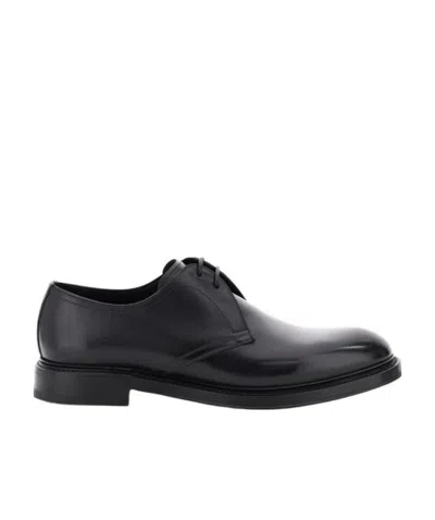 Dolce & Gabbana Hand-painted Leather Derby Shoes In Black
