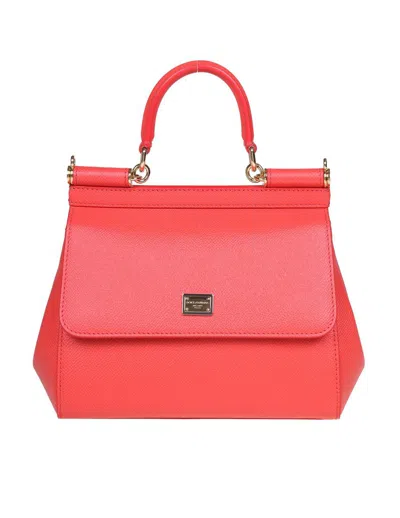 Dolce & Gabbana Small Sicily Bag In Coral Dauphine Leather In Burgundy