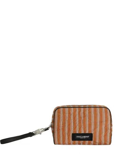 Dolce & Gabbana Striped Jacquard Pouch Bag In Brown