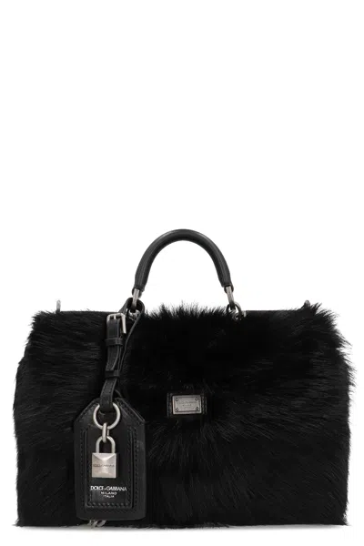 Dolce & Gabbana Handbag In Fur In Neutral