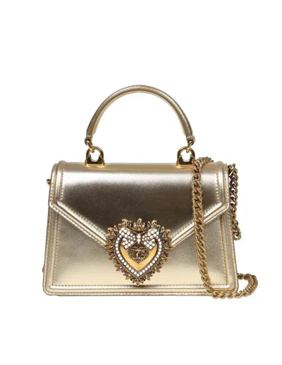 Dolce & Gabbana Bag In Nappa Leather With Jeweled Heart In Gold