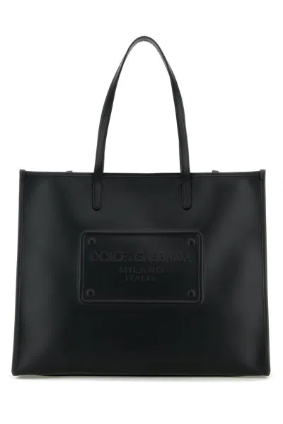 Dolce & Gabbana Black Leather Shopper In Nero