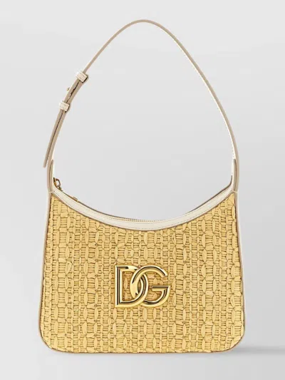 Dolce & Gabbana Handcrafted Woven Shoulder Bag In Yellow