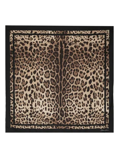 Dolce & Gabbana Hand-sewn 90 X 90 Cm Silk Scarf In Animal Print