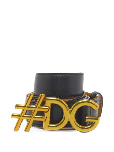 Pre-owned Dolce & Gabbana Hashtag Dg Logo Belt In Black