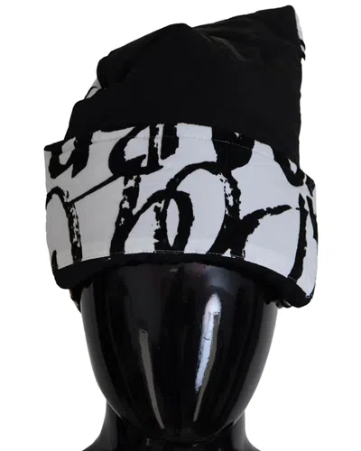 Dolce & Gabbana White Printed Nylon Women Winter Beanie Cap Hat In Black