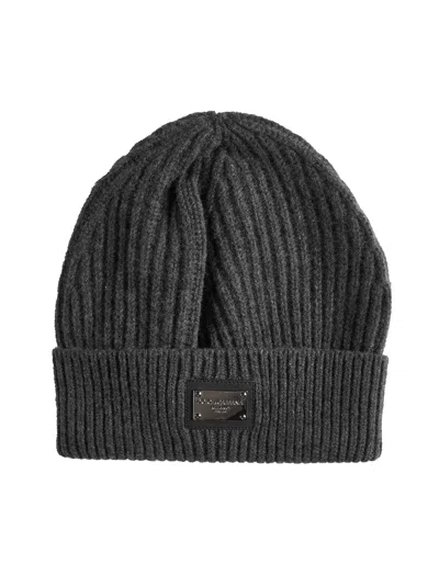 Dolce & Gabbana Hat With Logo In Melange Grigio