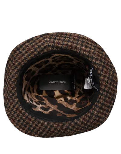 Dolce & Gabbana Hat10000 Checkered Wool Tweed Fedora In Brown