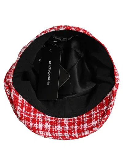 Dolce & Gabbana Hat10002 Red And White Tweed Baker Boy Hat