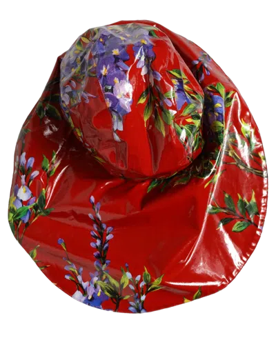Dolce & Gabbana Hat10004 Glossy Floral Cotton Bucket Hat In Red