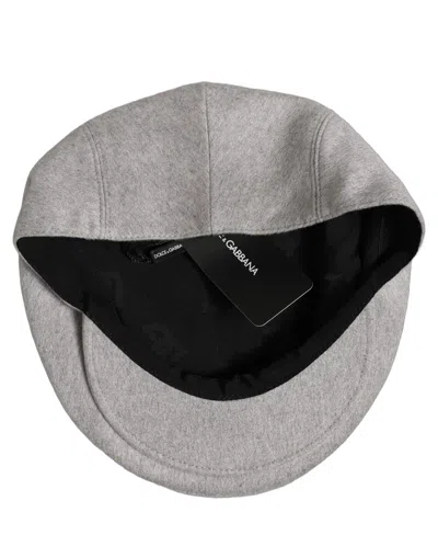 Dolce & Gabbana Men Light Grey Cashmere Newsboy Cabbie Cap Hat In Gray