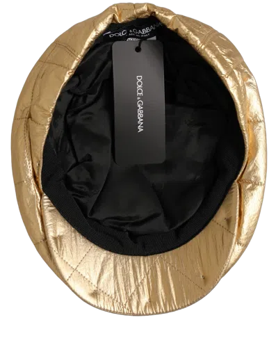 Dolce & Gabbana Hat10032 Quilted Metallic Newsboy Cap In Gold
