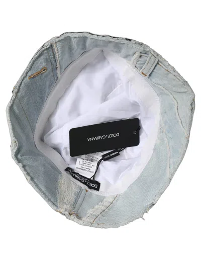 Dolce & Gabbana Men Blue Patchwork Cotton Denim Bucket Cap Hat