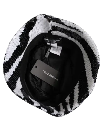 Dolce & Gabbana Men Black White Zebra Sequin Bucket Cap Hat