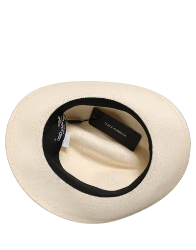Dolce & Gabbana Men White Paper Straw Fedora Panama Capello Hat In Brown