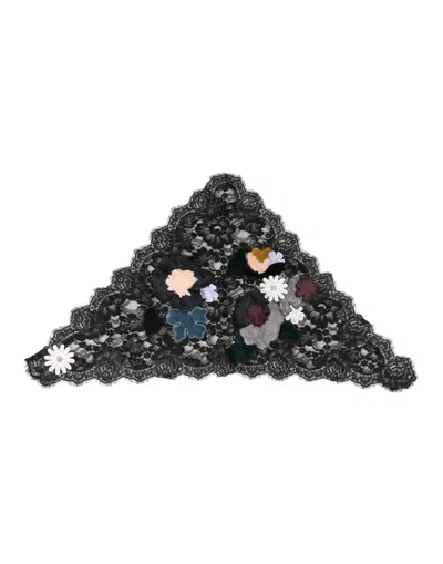 Dolce & Gabbana Black Lace Floral Applique Cotton Veil Hat In Gray